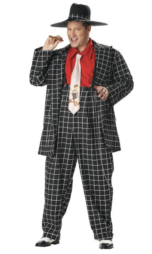 Plus size men's gangster costume with checker pattern and hat